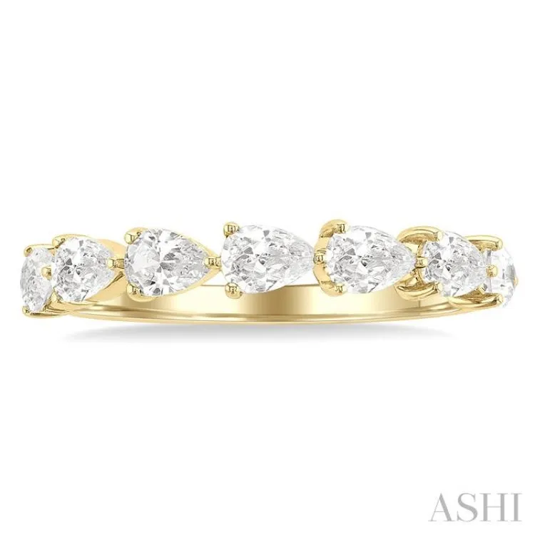1 Ctw East-West Pear Shape Diamond Fashion Ring in 14K Yellow Gold