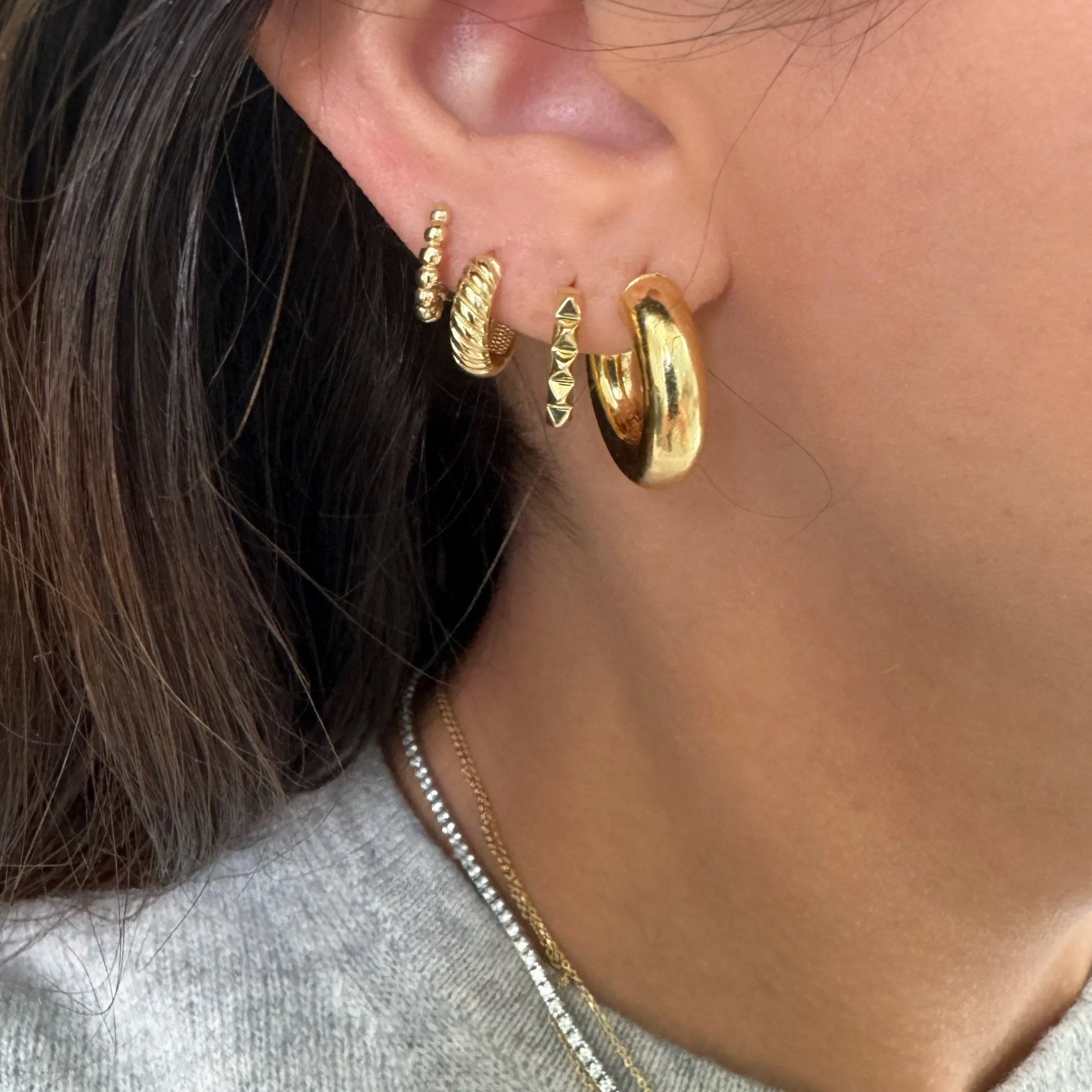 10K Gold Bead Huggie Earrings