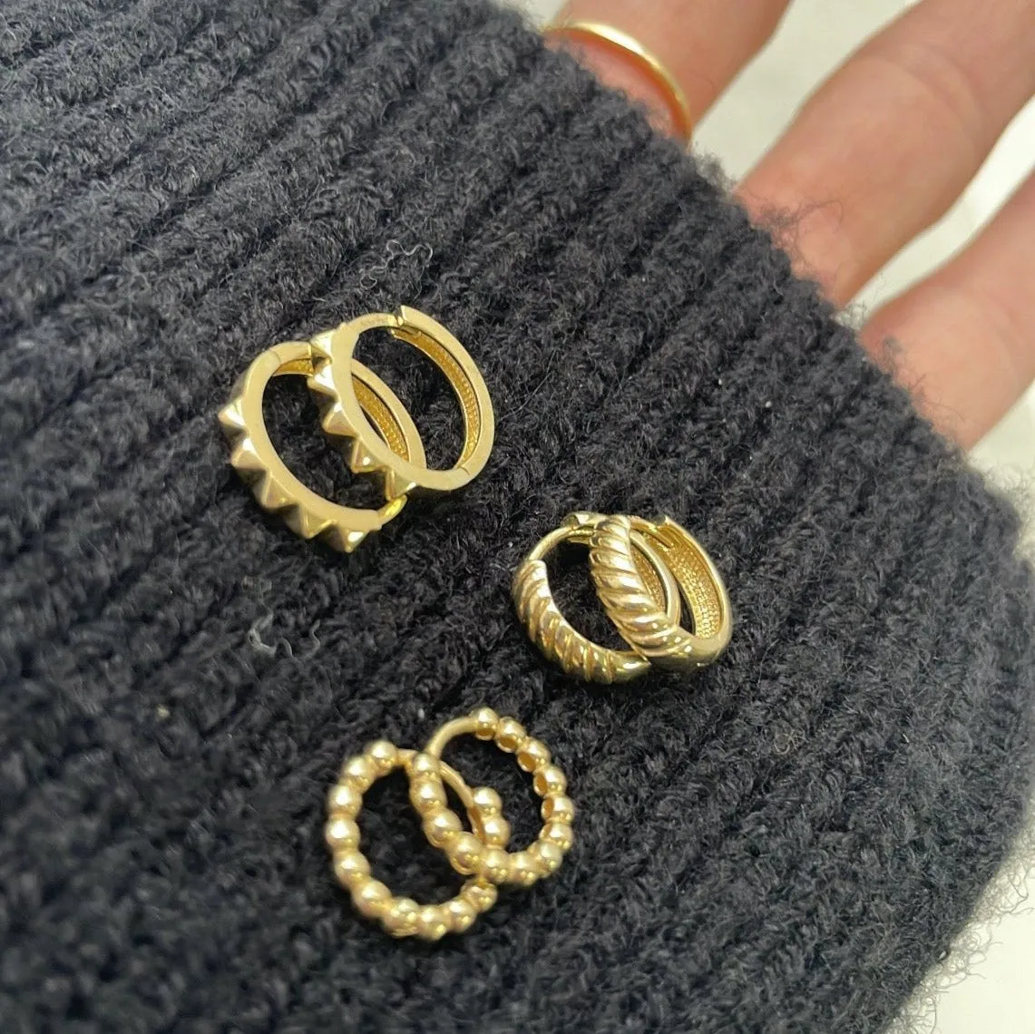 10K Gold Bead Huggie Earrings