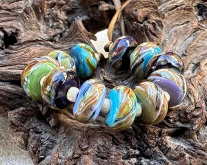 12 Sparkling Organic Twists Lampwork Beads Set SRA