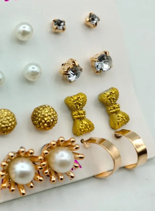12 X Studs Pair) Stones Ear Studs – Golden Tie