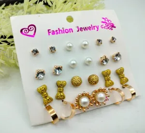 12 X Studs Pair) Stones Ear Studs – Golden Tie