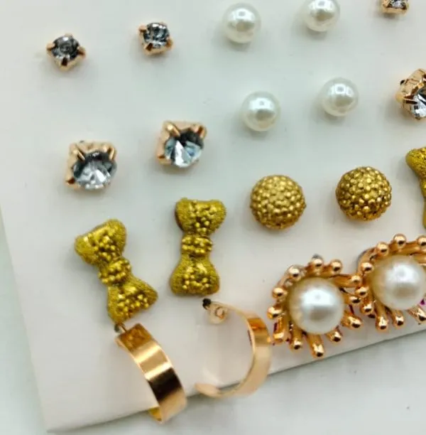 12 X Studs Pair) Stones Ear Studs – Golden Tie