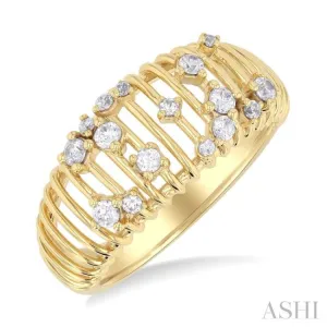 1/3 ctw Open Ribbed Dome Shape Round Cut Diamond Scatter Fashion Ring in 14K Yellow Gold
