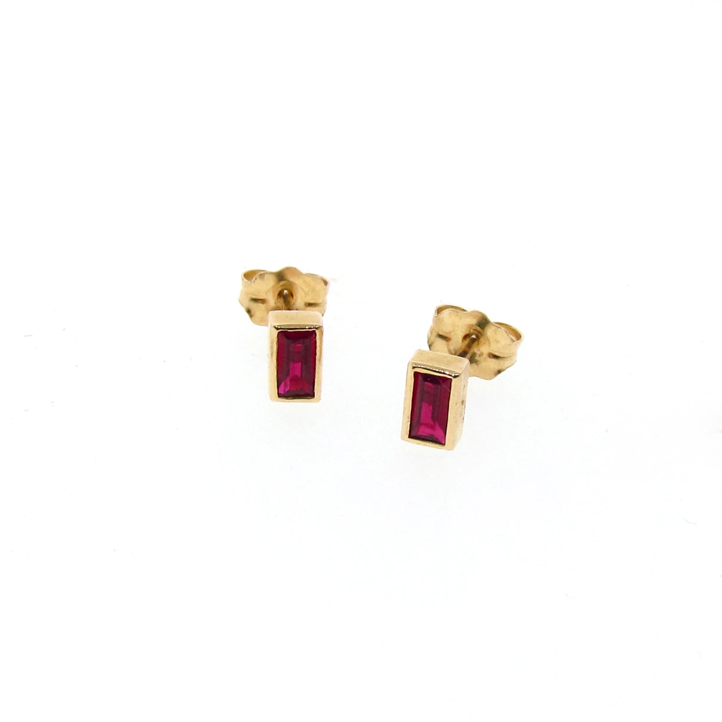 14ct Yellow Gold Ruby  Baguette Studs