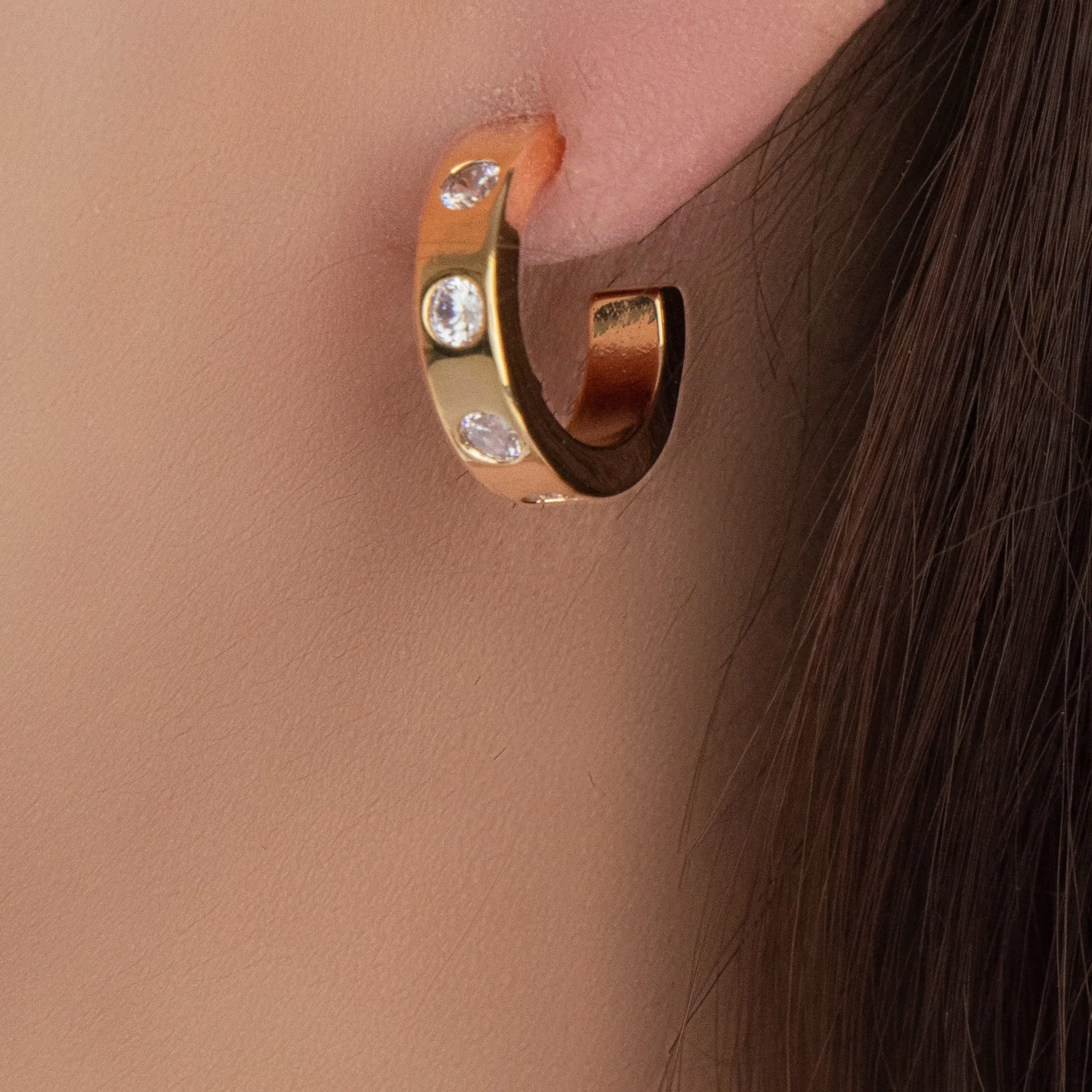 14K Crystal Luna Hoops