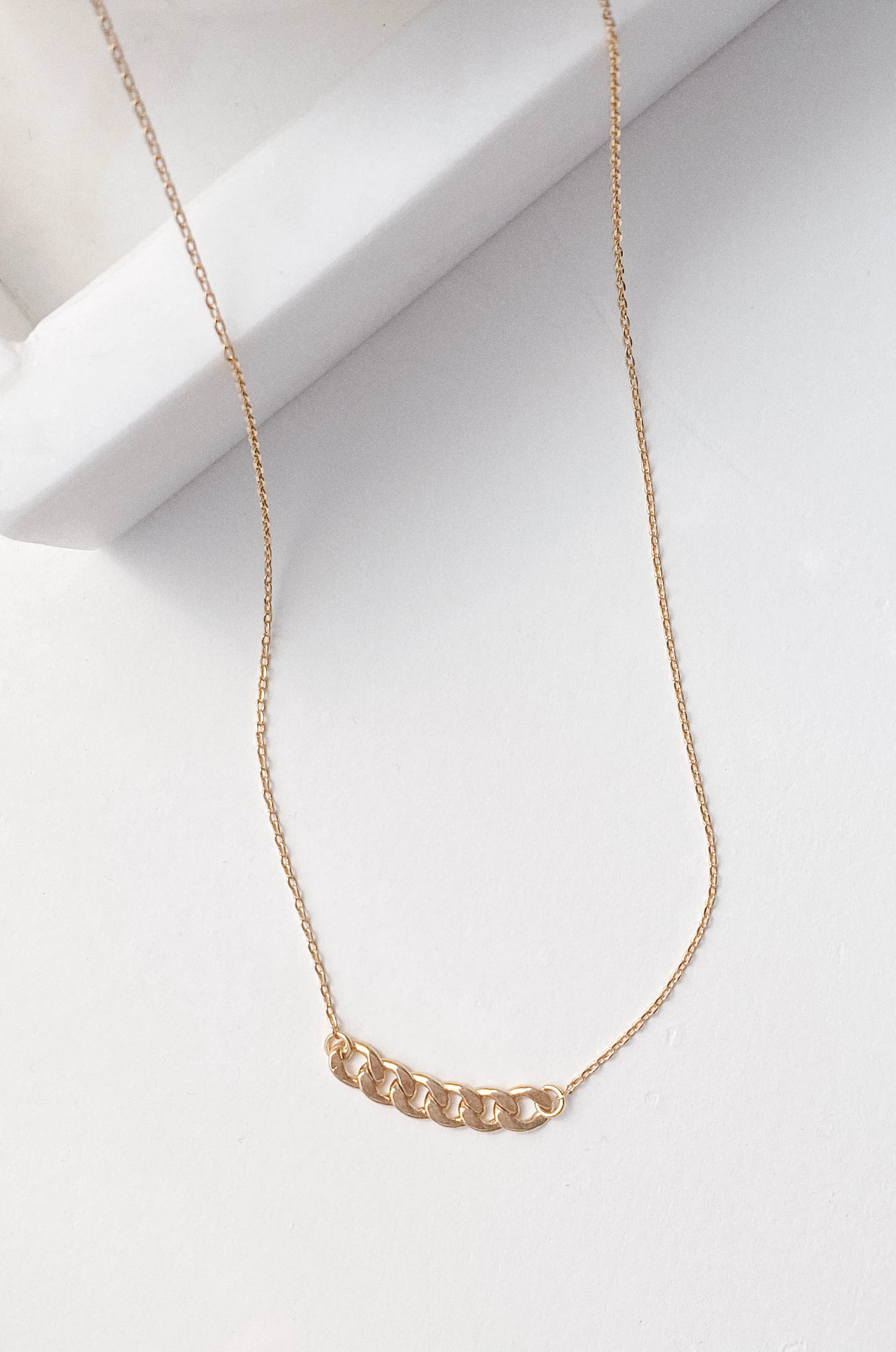 14K Gold Curb Chain Charm Necklace