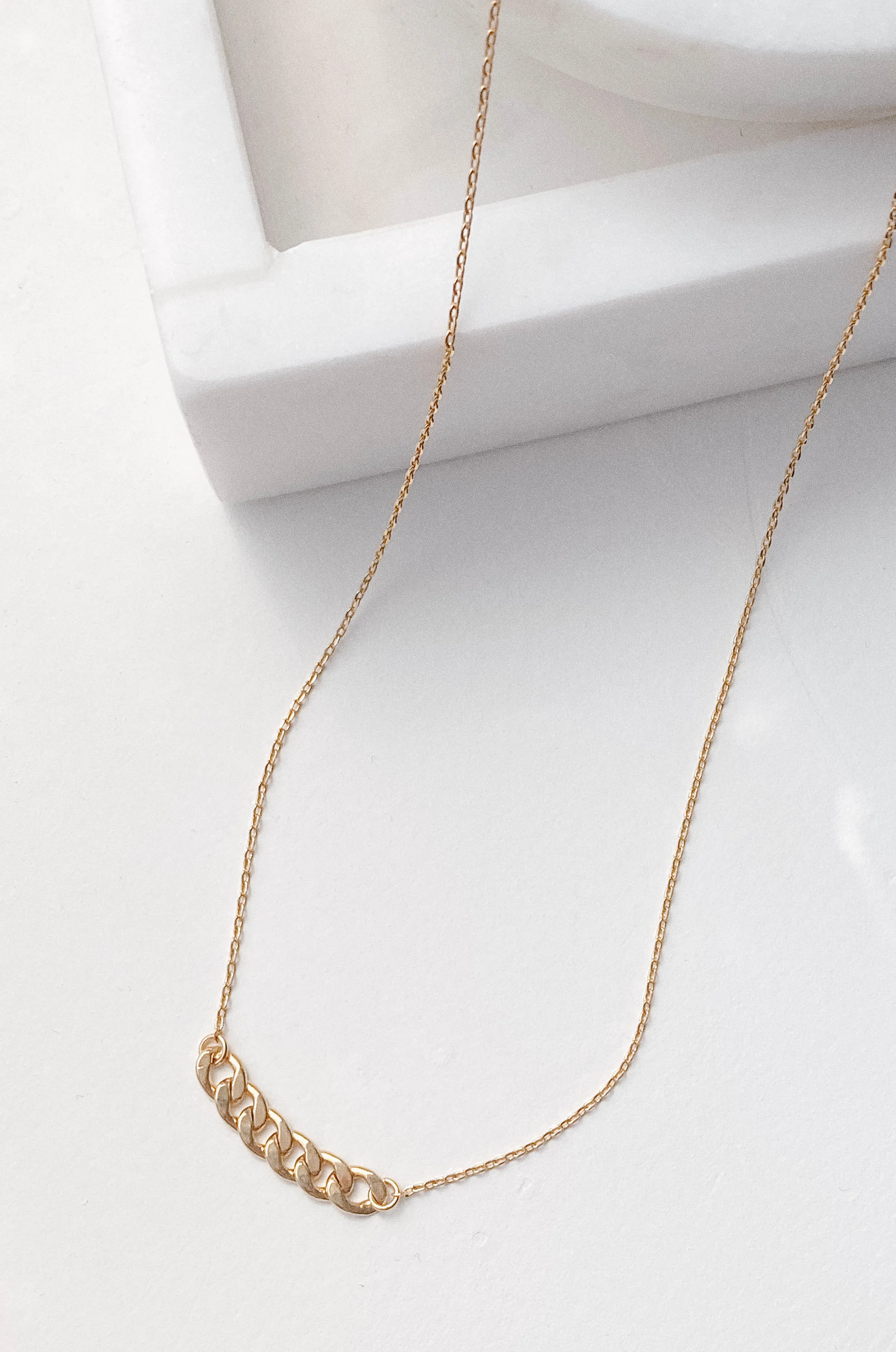 14K Gold Curb Chain Charm Necklace