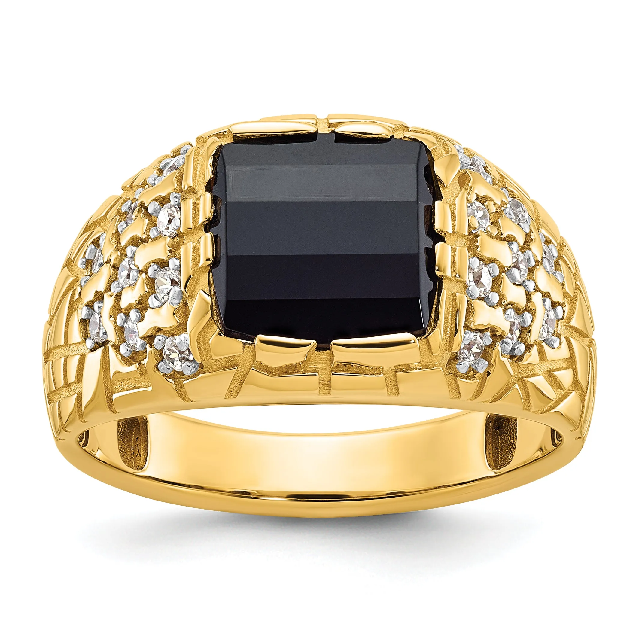 14k Men's Onyx and Lab Grown VS/SI FGH Dia Complete Nugget Ring