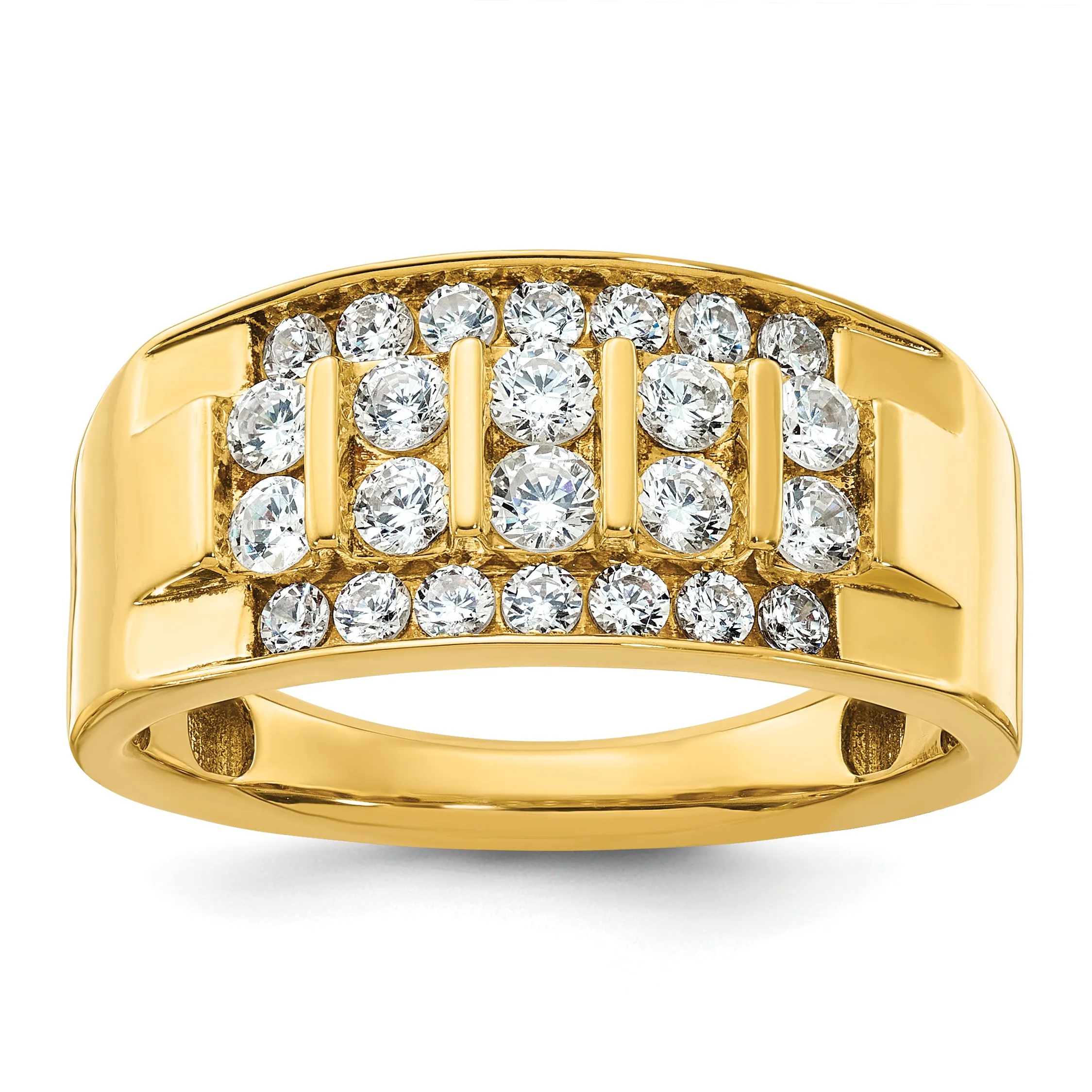14k Men's Polished 4-Row 1 Carat Lab Grown VS/SI FGH Diamond Ring
