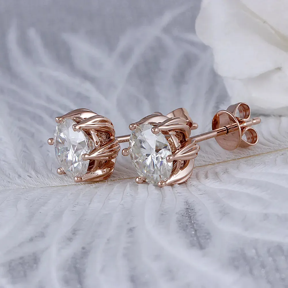 14k Rose Gold or 925 Silver Flower Moissanite Stud Earrings 2ctw
