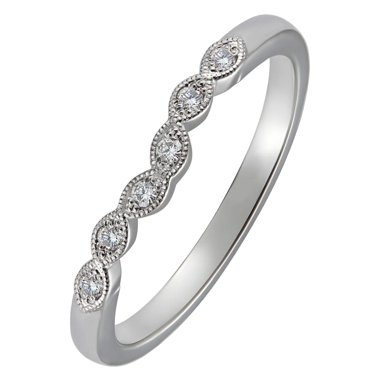 1.7mm Slim Diamond Curved Wedding Ring in Platinum