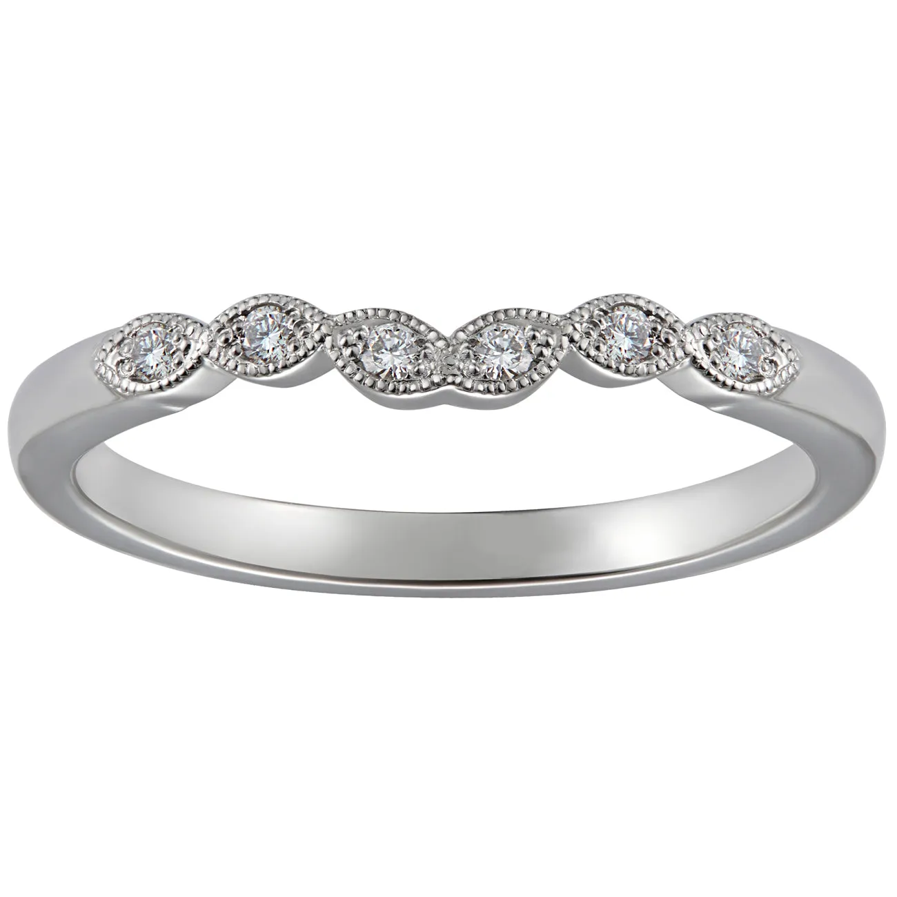 1.7mm Slim Diamond Curved Wedding Ring in Platinum