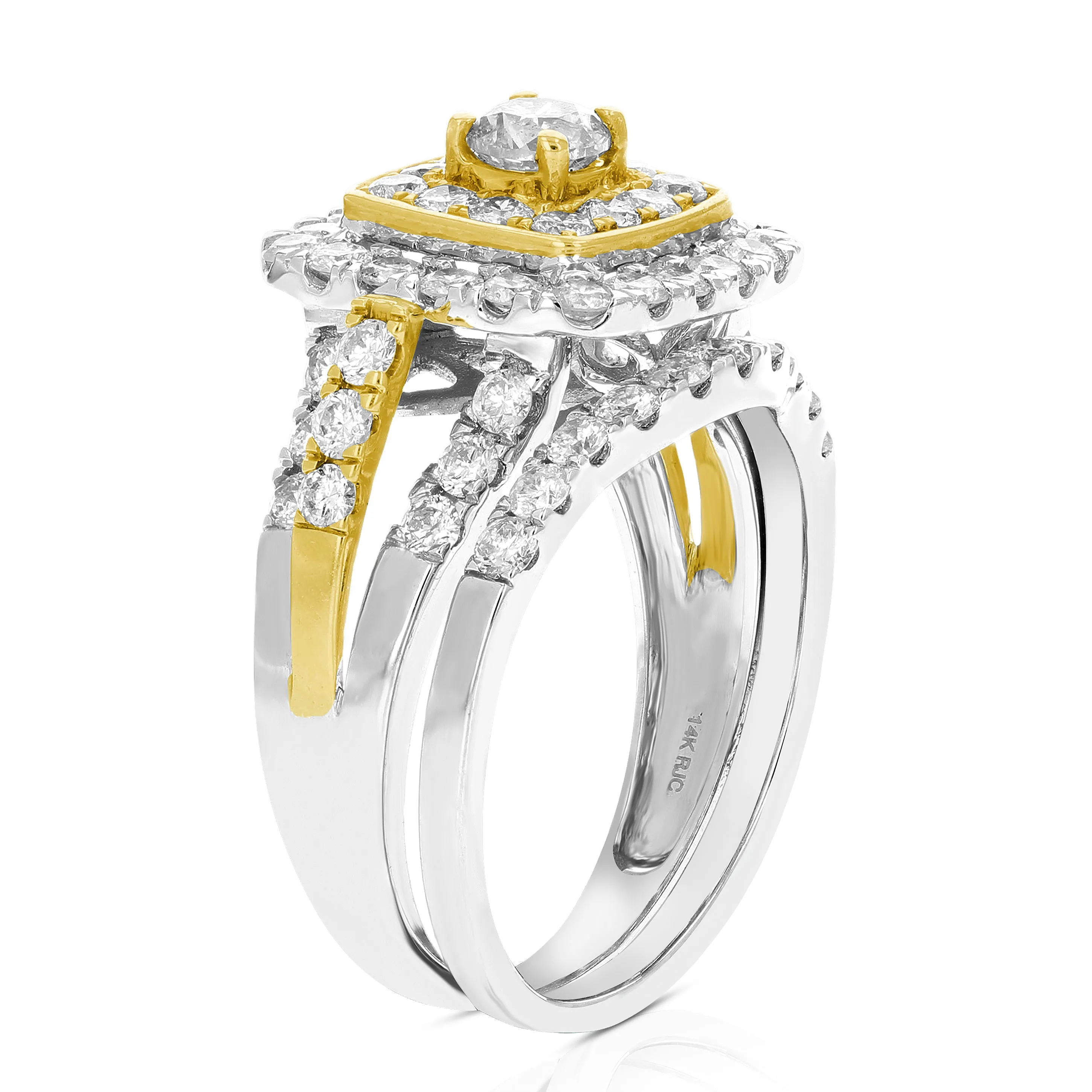 1.87 cttw Diamond Wedding Rings in Tow Tone Gold