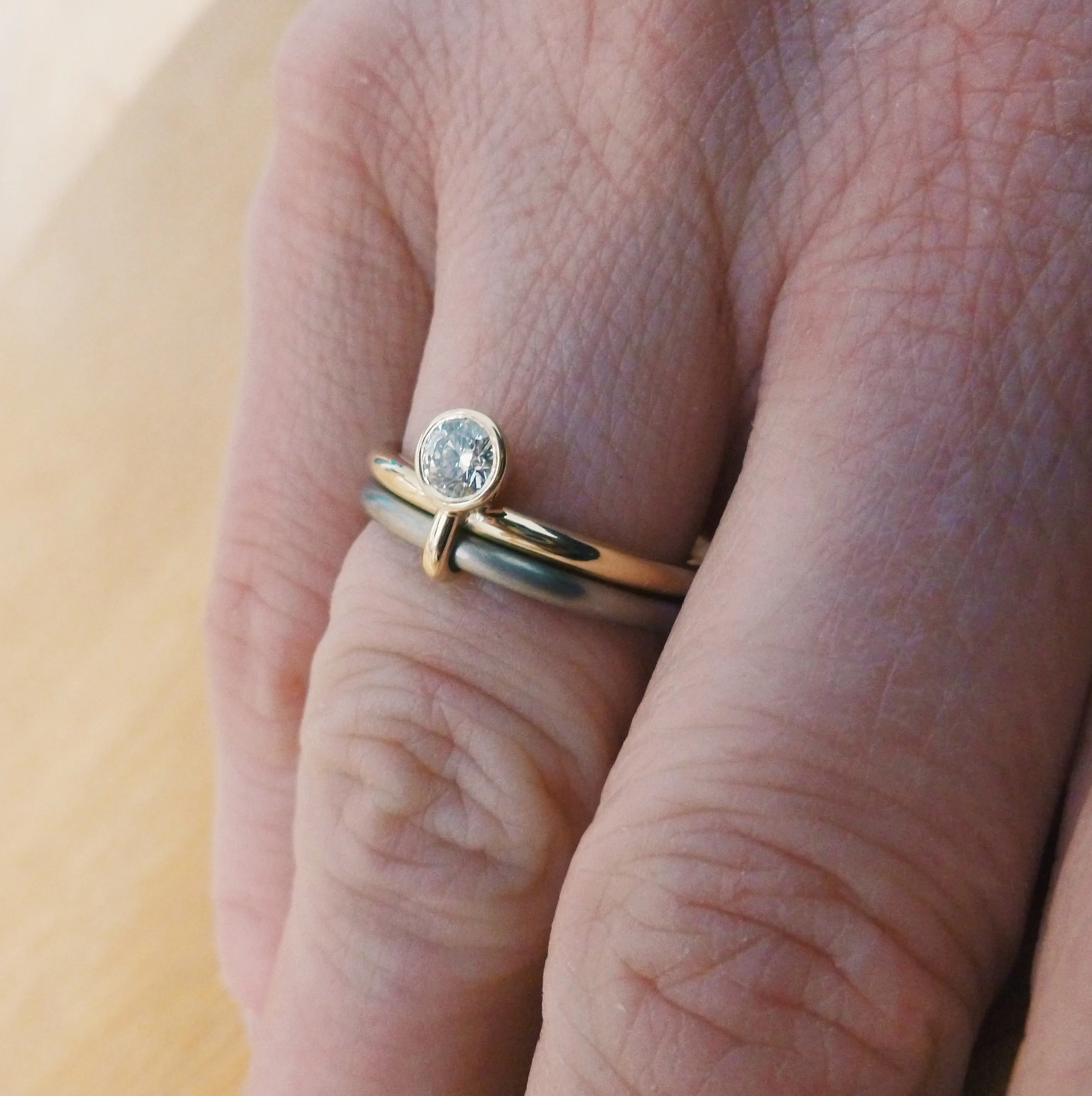 18ct gold two tone stacking diamond engagement ring