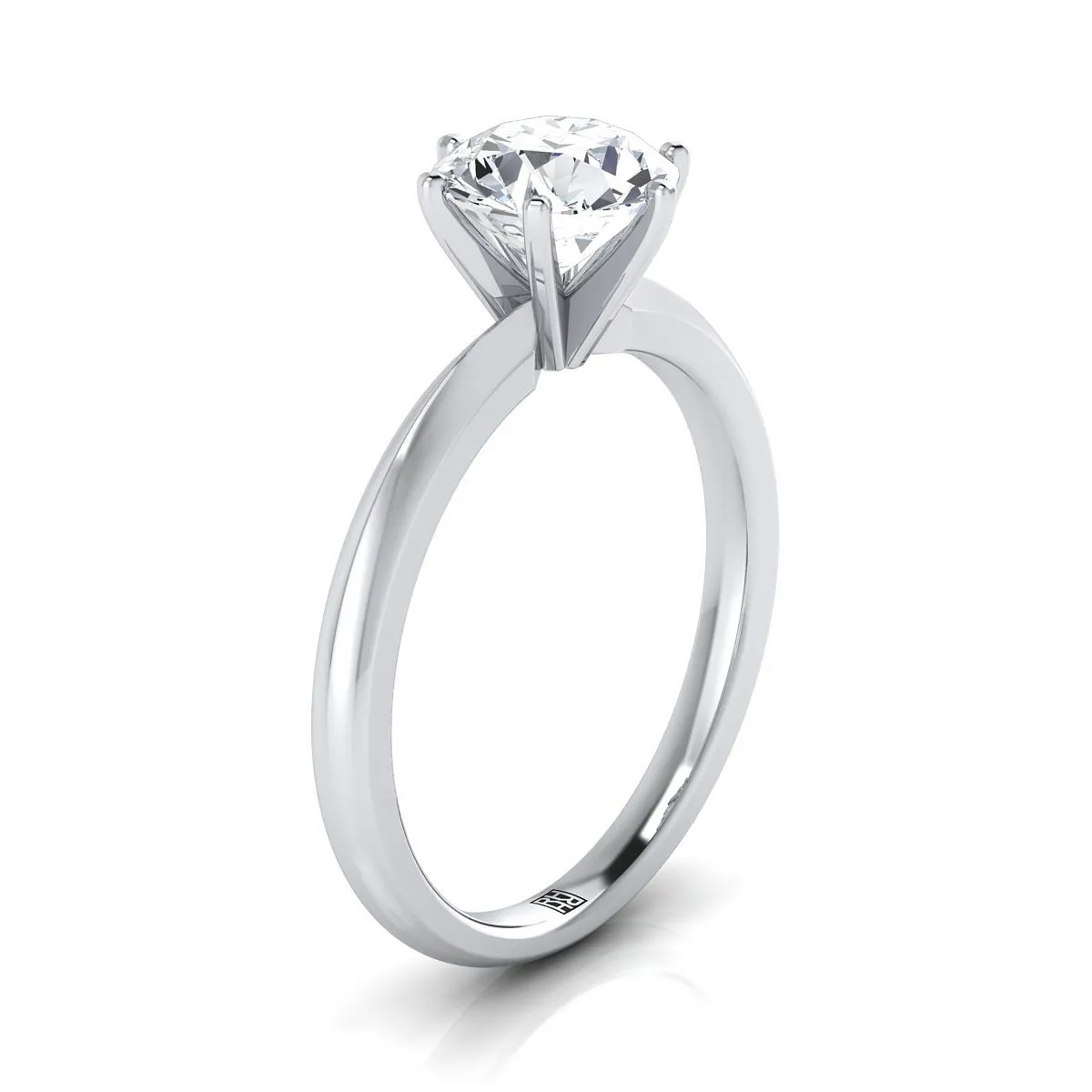 18K White Gold Round Brilliant Swiss Blue Topaz Pinched Comfort Fit Claw Prong Solitaire Engagement Ring