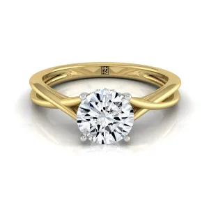 18ky Round Twisted Shank Double Hidden Halo Solitaire Engagement Ring With 28 Prong Set Round Diamonds