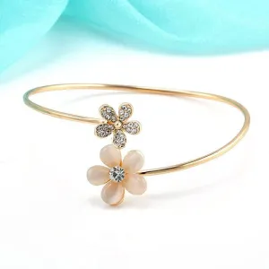 2 Flower Crystal Gold Cuff Bracelet
