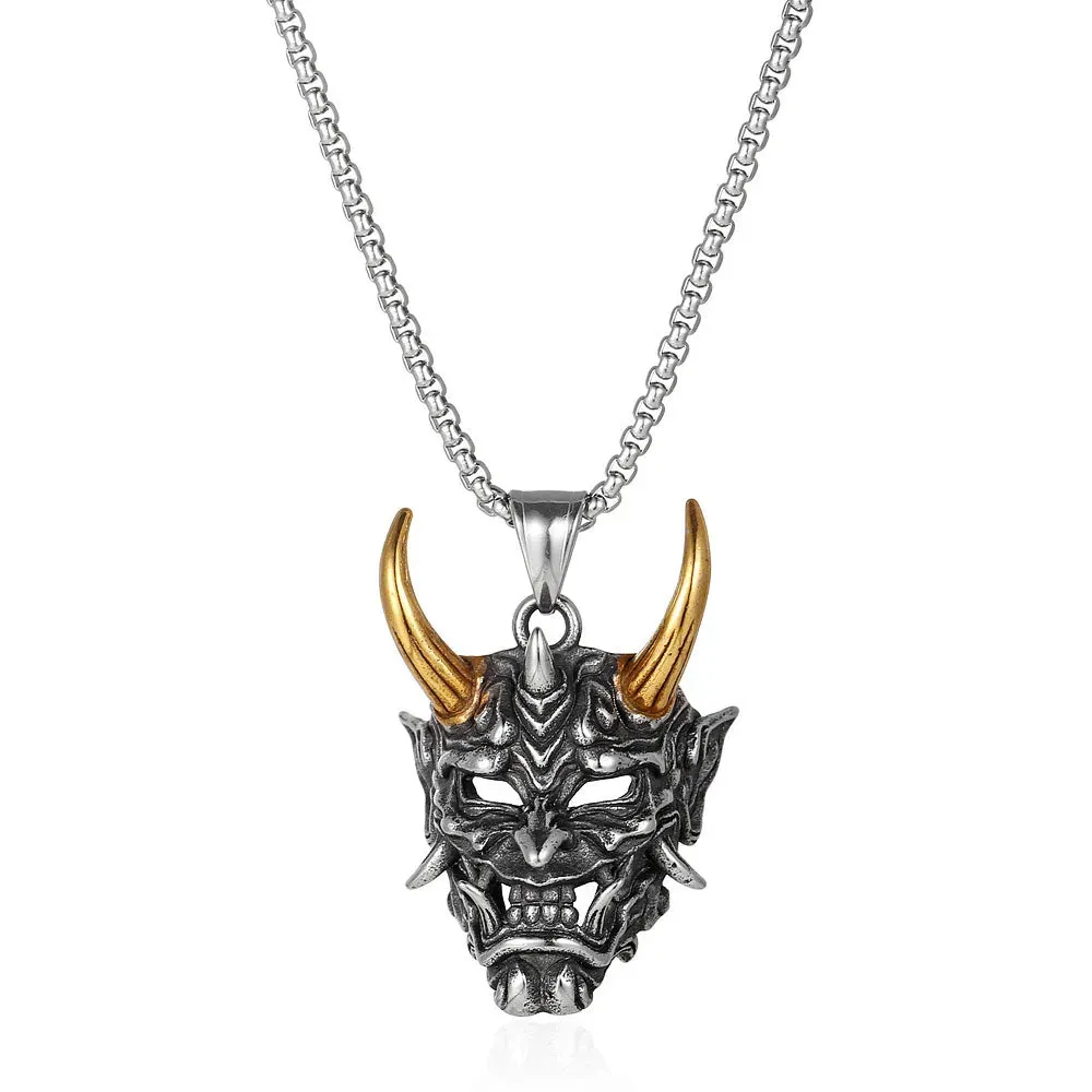 2023 Punk Devil Skull Necklaces For Men Women Goth Retro Demon Mask Pendant Titanium Steel Necklace Cool New Party Jewelry Gift