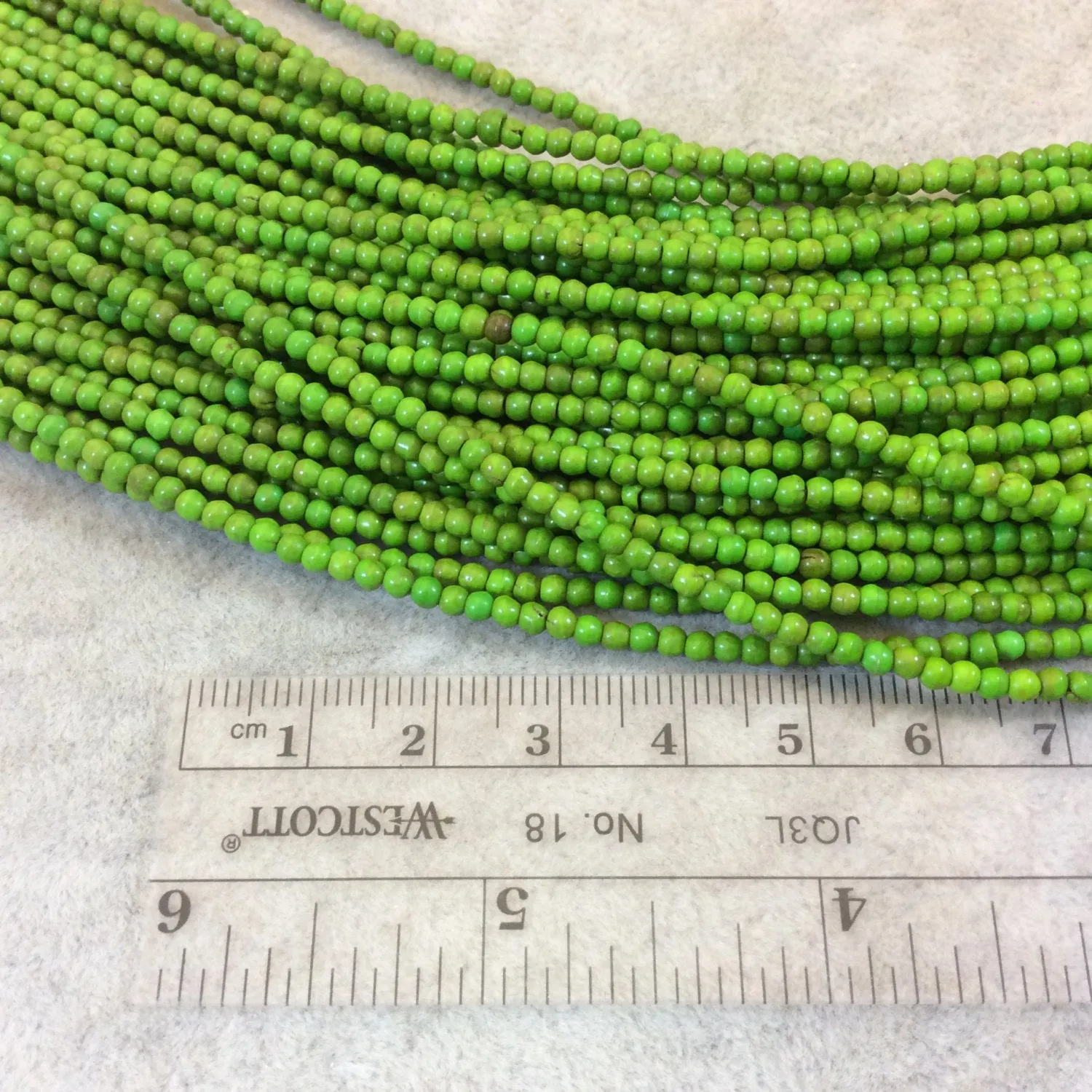 2mm Dyed Bright Green Howlite Smooth Round/Ball Shaped Beads - Sold by 15.5" Strands (Approx. 185 Beads) - Natural Semi-Precious Gemstone