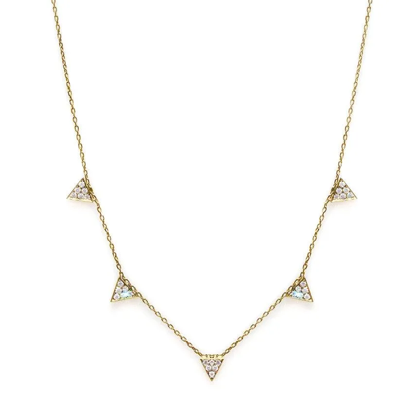 5 Small Pave Diamonds Triangles Necklace ♥