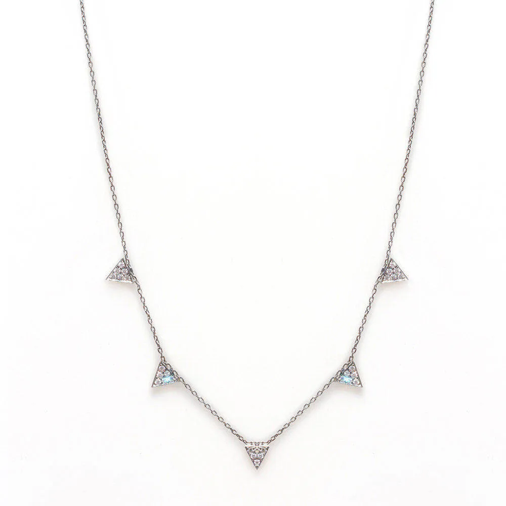 5 Small Pave Diamonds Triangles Necklace ♥