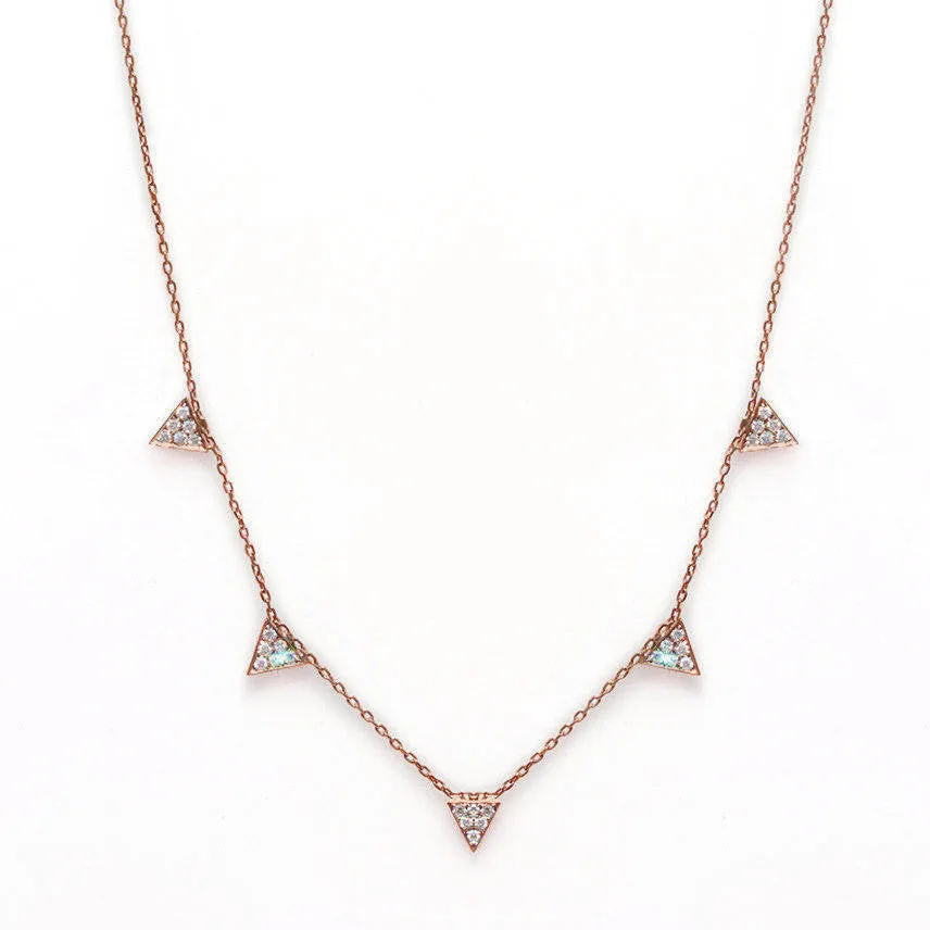 5 Small Pave Diamonds Triangles Necklace ♥