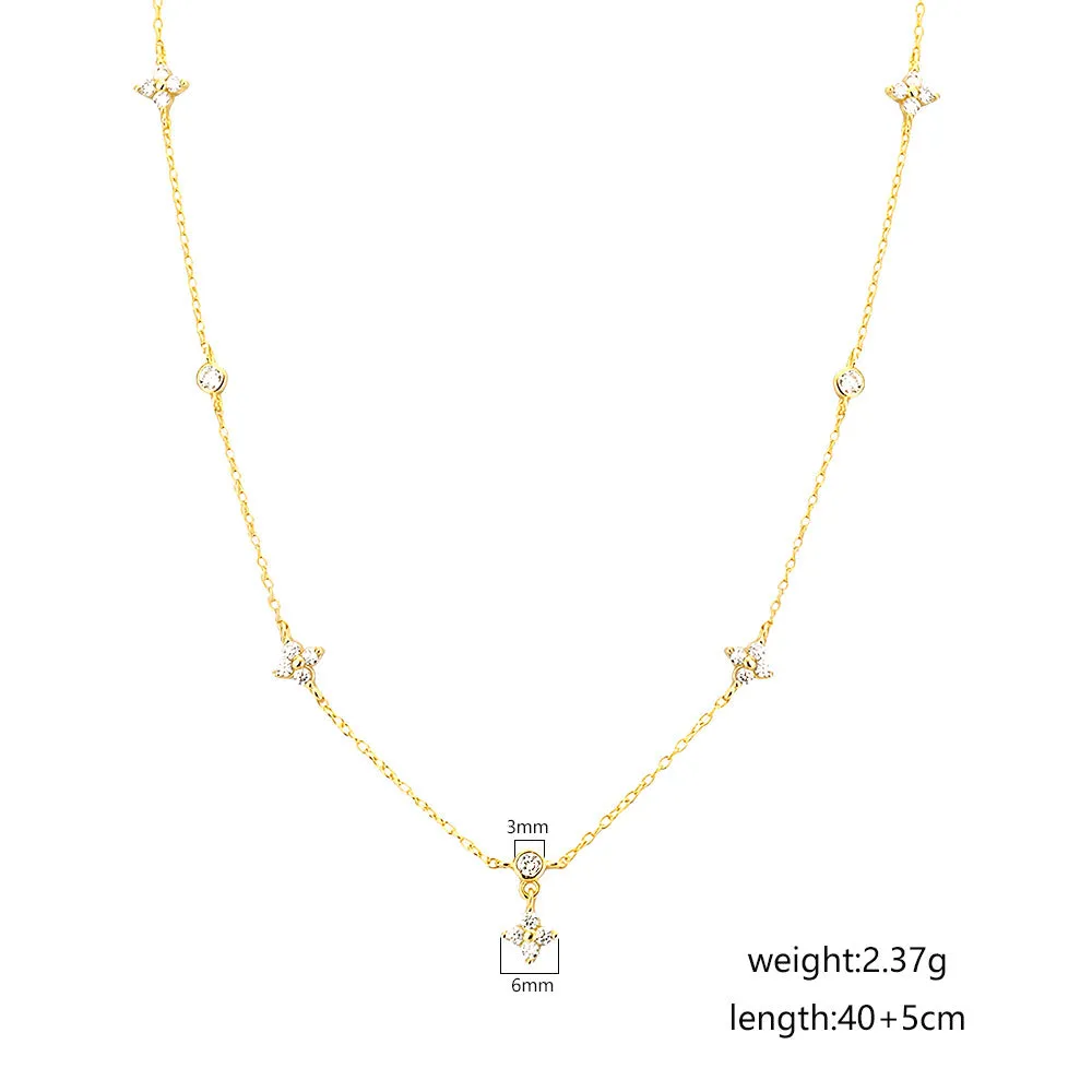 925 Sterling Silver Cute & Edgy Flower Flower Silver Diamond Inlay Necklaces