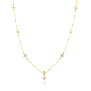 925 Sterling Silver Cute & Edgy Flower Flower Silver Diamond Inlay Necklaces