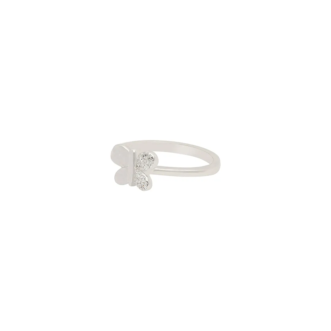 925 Sterling Silver Rhodium Plated Single Wing Stoned Ring