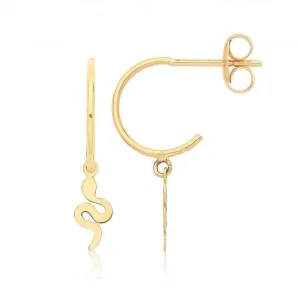 9ct Yellow Gold Half Hoop Studs With Hanging Snake ES752
