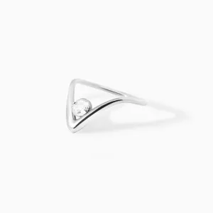 ARIA - 18CT GOLD, WG LARGE PLAIN WAVE 0.23CT DIAM RING (SIZE 3.25)