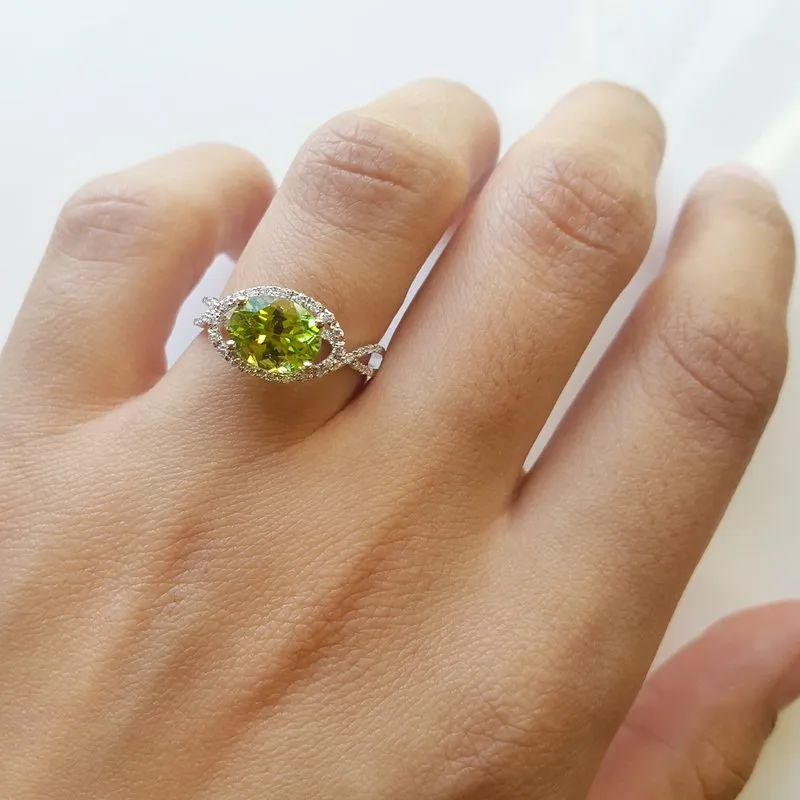 Arizona Peridot Gold Jewelry East West Halo Ring