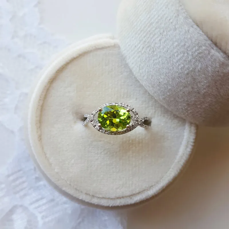 Arizona Peridot Gold Jewelry East West Halo Ring
