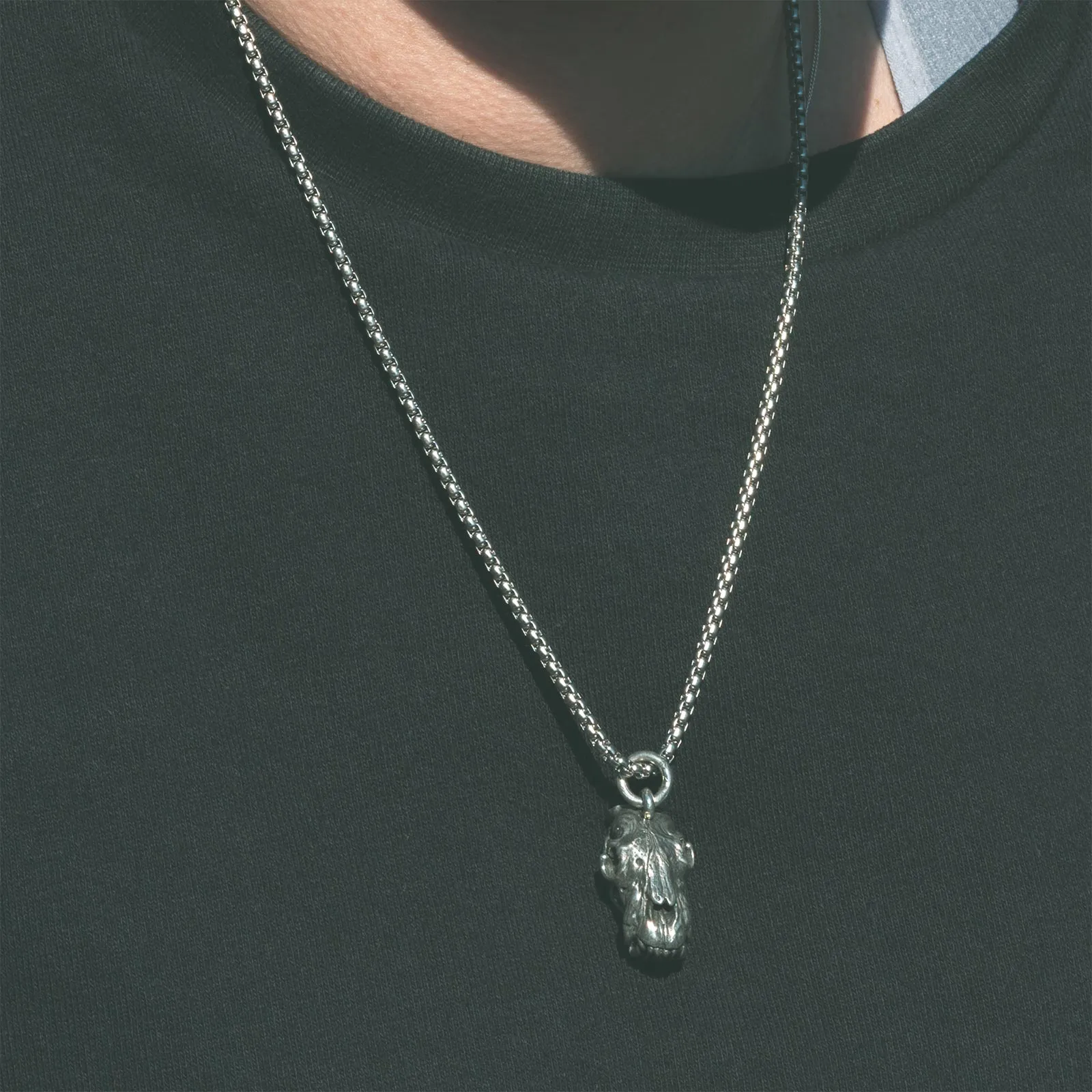 Bear Skull White Brass Pendant With Surgical Steel Box Chain