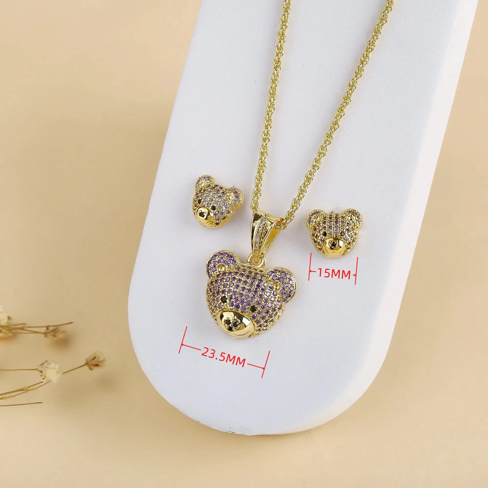 Bear Studded Charm Necklace