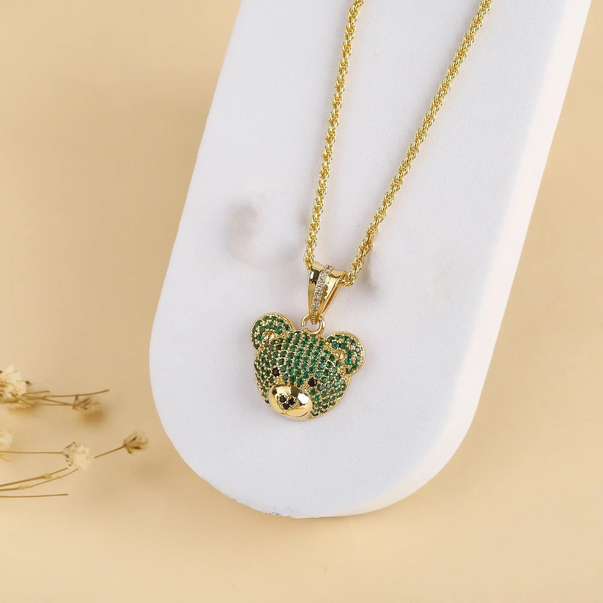 Bear Studded Charm Necklace