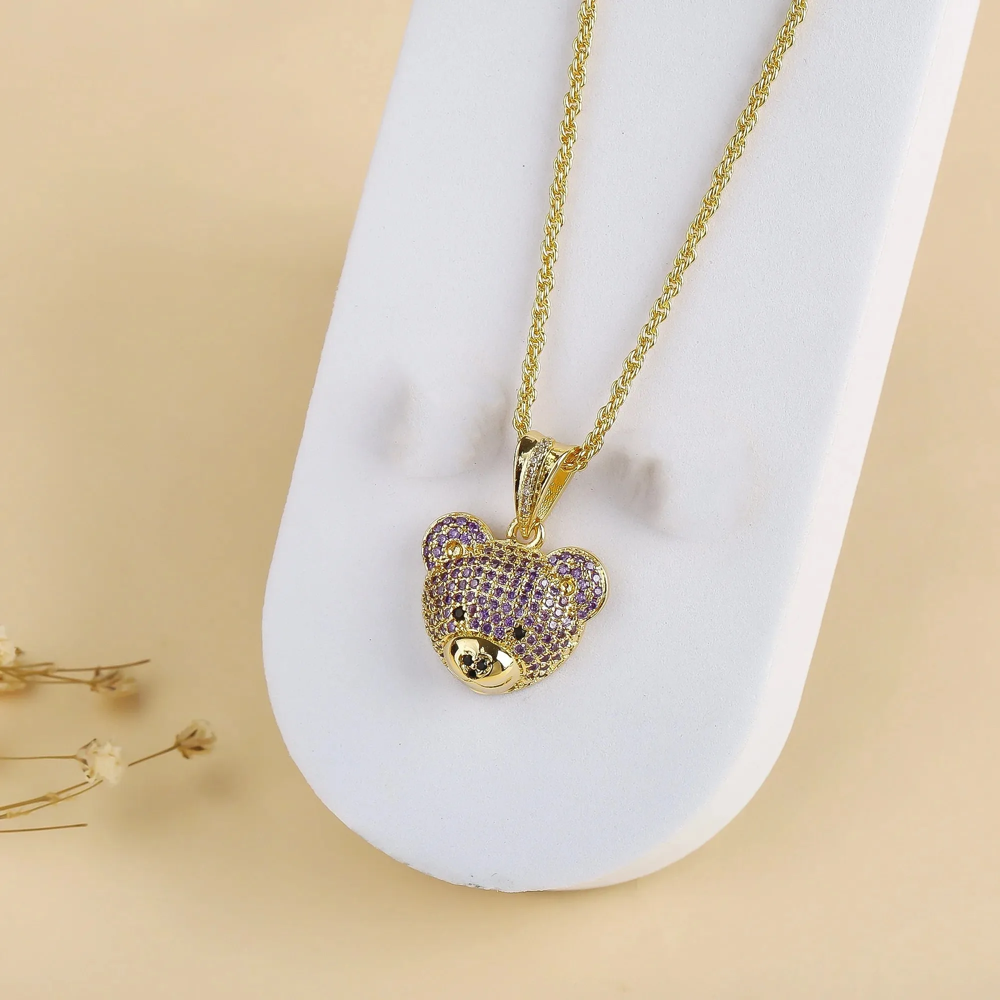 Bear Studded Charm Necklace