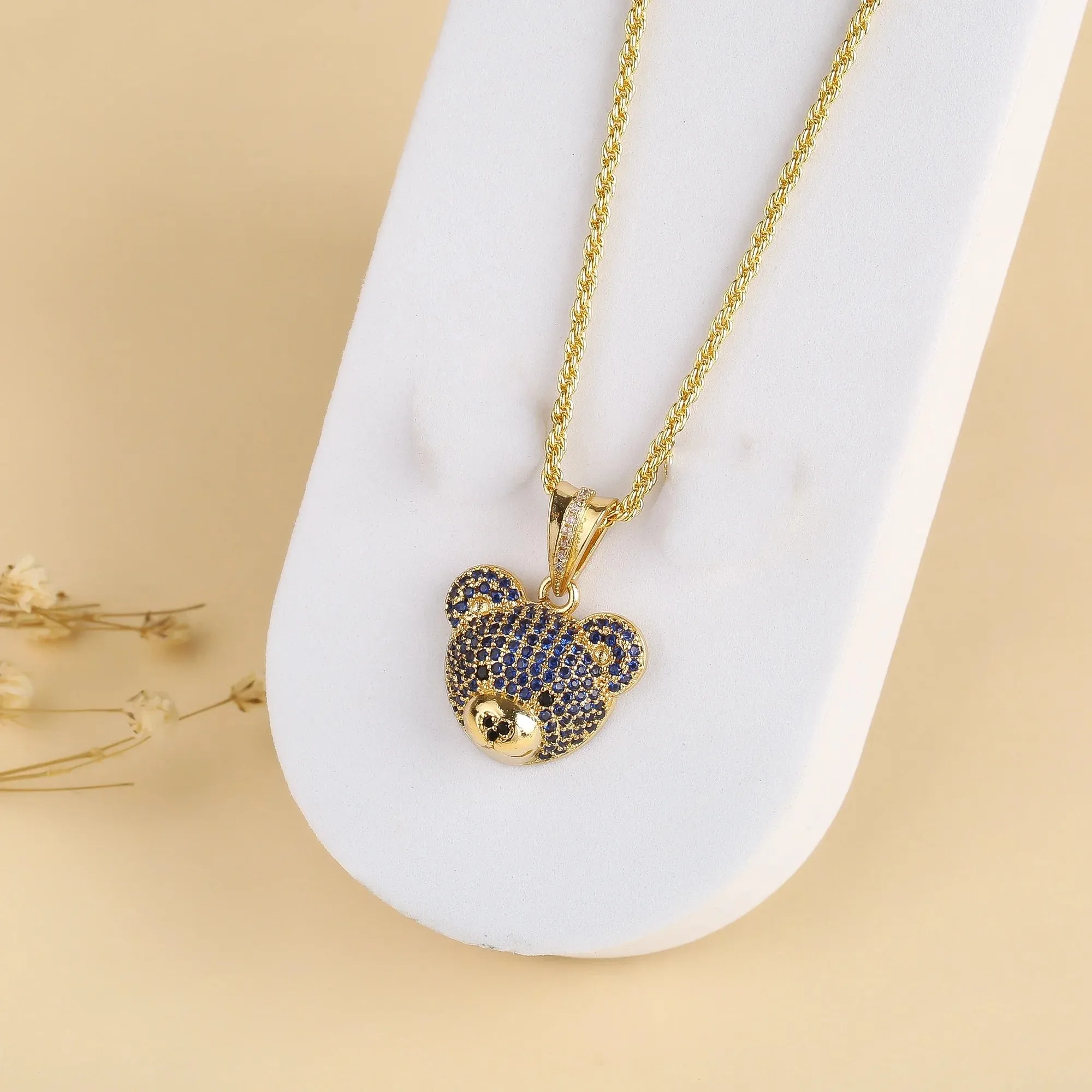 Bear Studded Charm Necklace