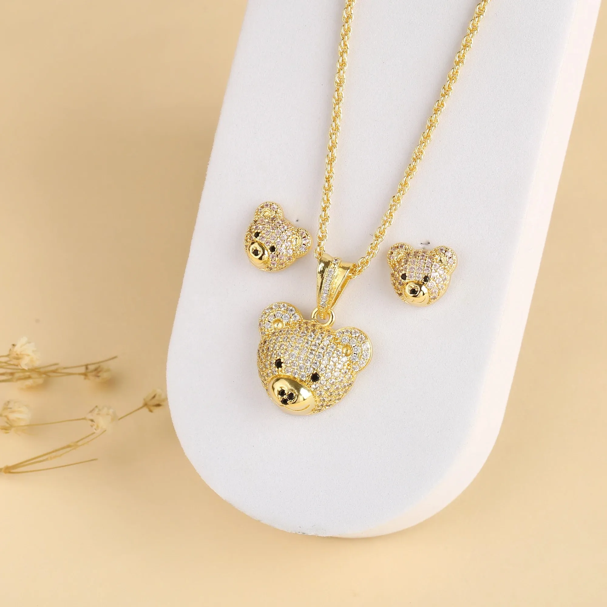 Bear Studded Charm Necklace