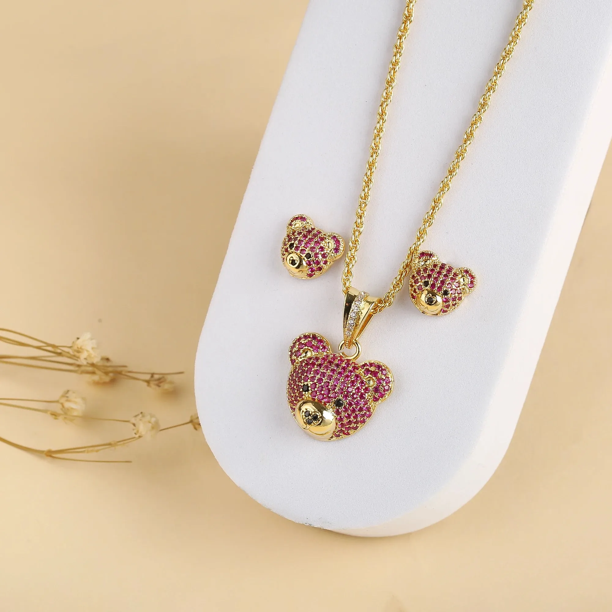 Bear Studded Charm Necklace