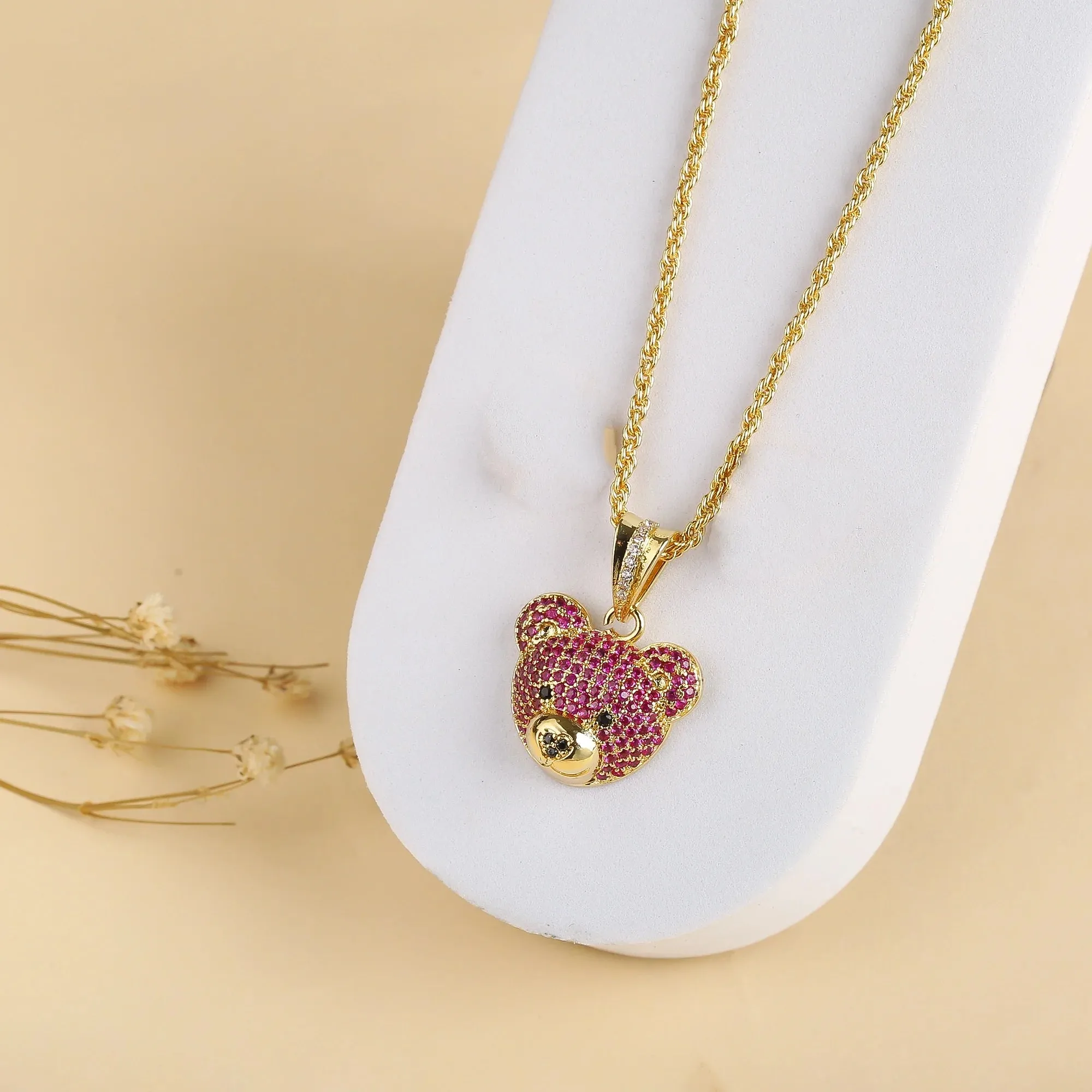 Bear Studded Charm Necklace