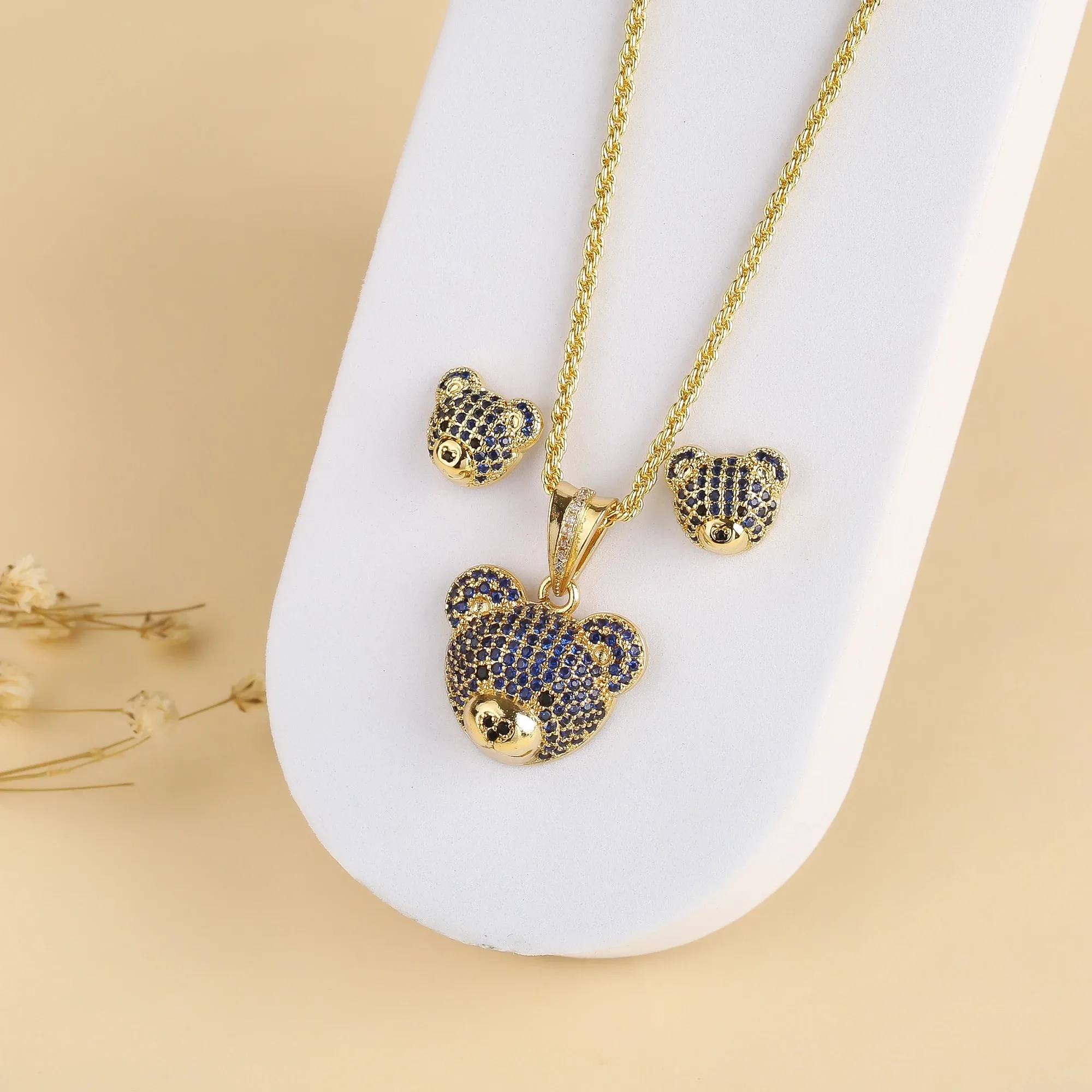 Bear Studded Charm Necklace