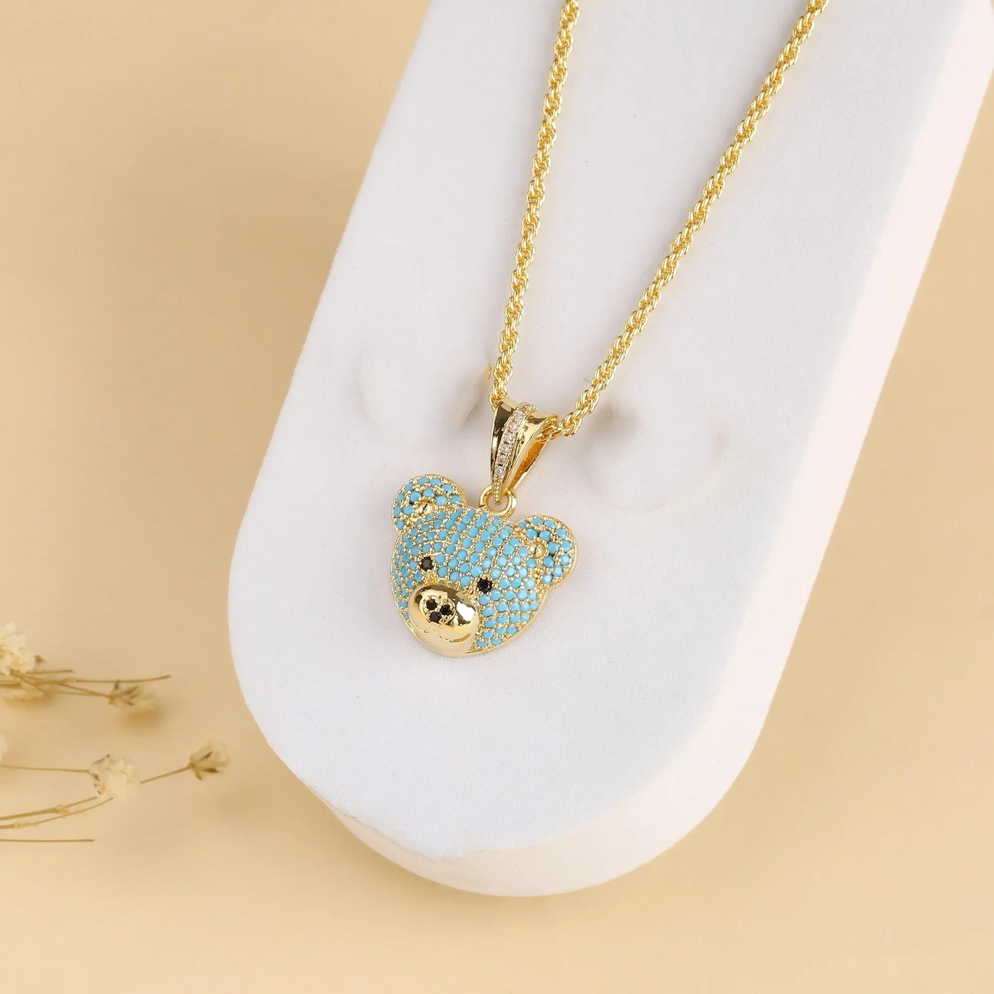 Bear Studded Charm Necklace