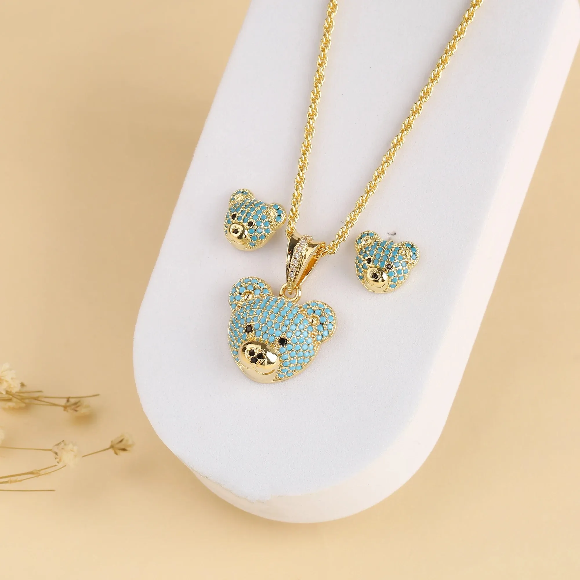 Bear Studded Charm Necklace
