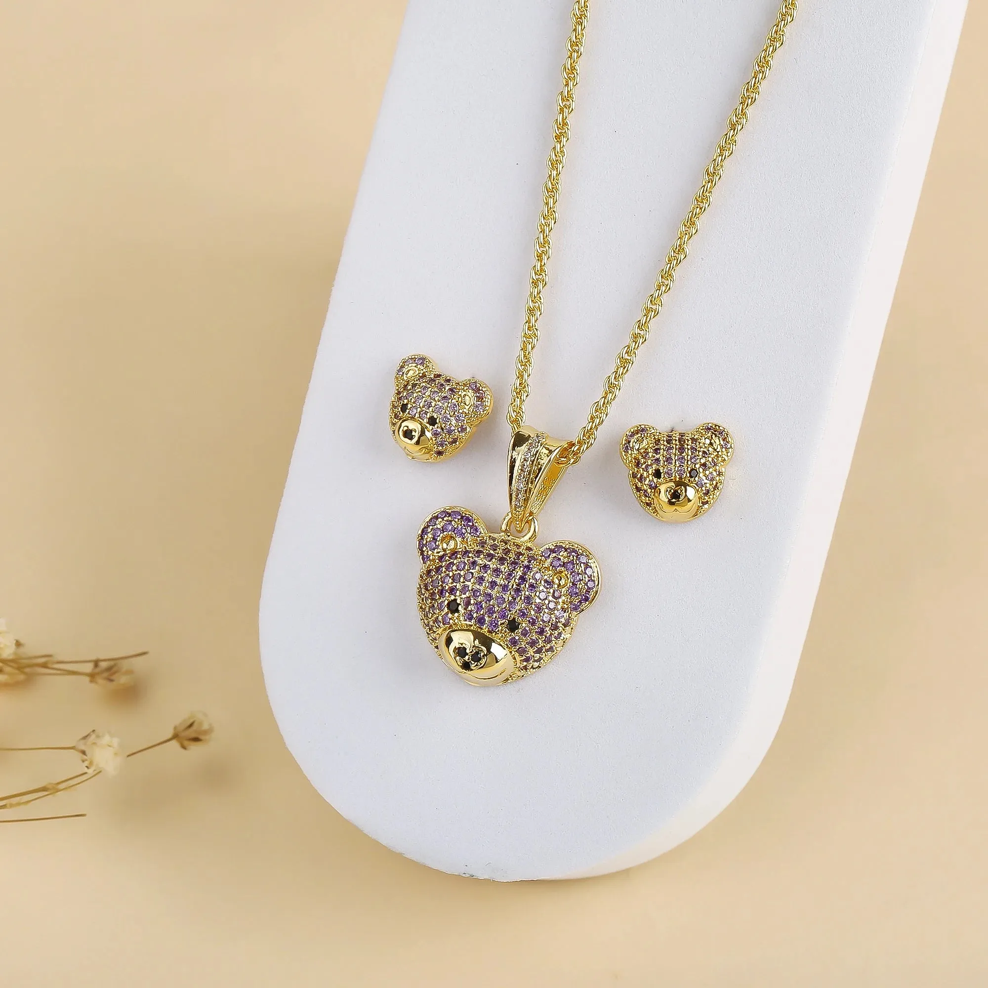 Bear Studded Charm Necklace