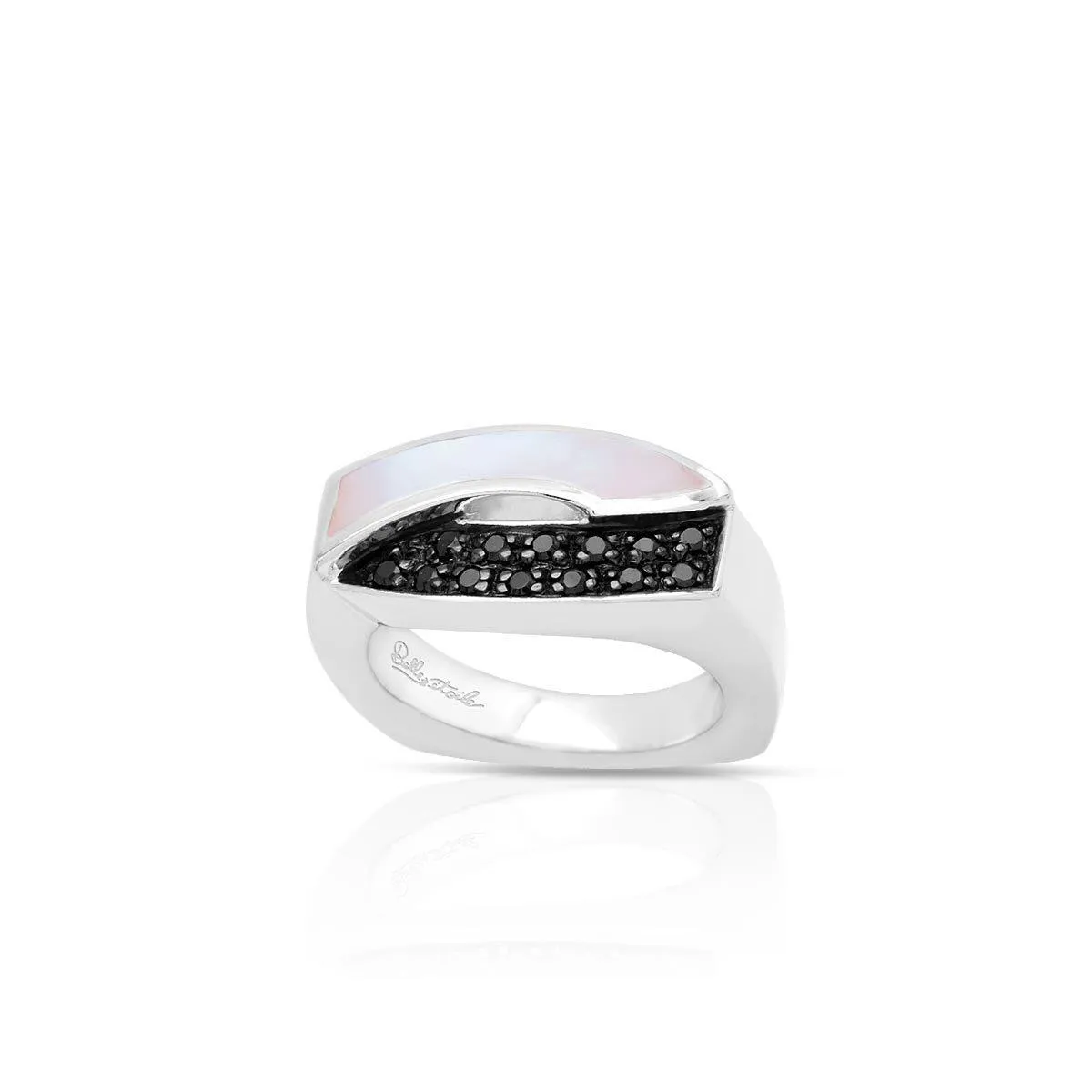Belle Etoile Pirouette Ring - White Mother-of-Pearl & Black Stone