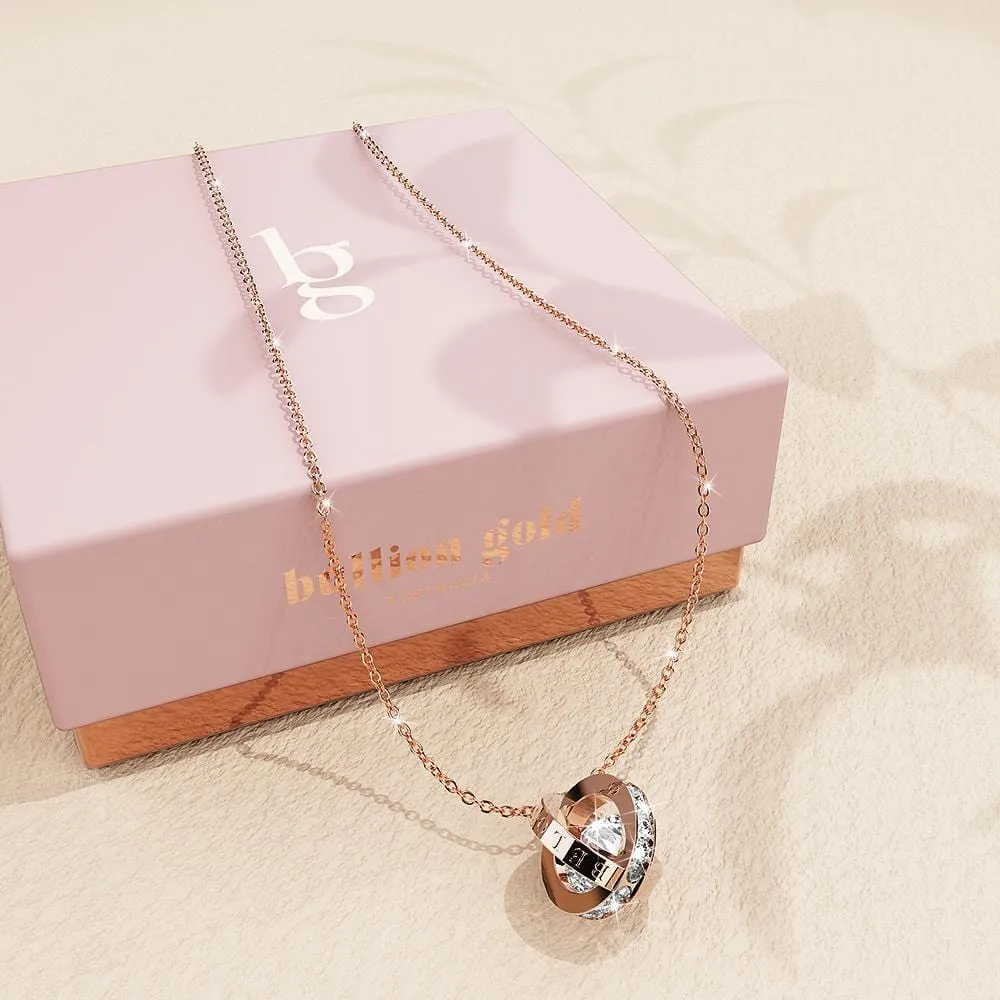 Beloved Tumble Charm Pendant Necklace Rose Gold Layered