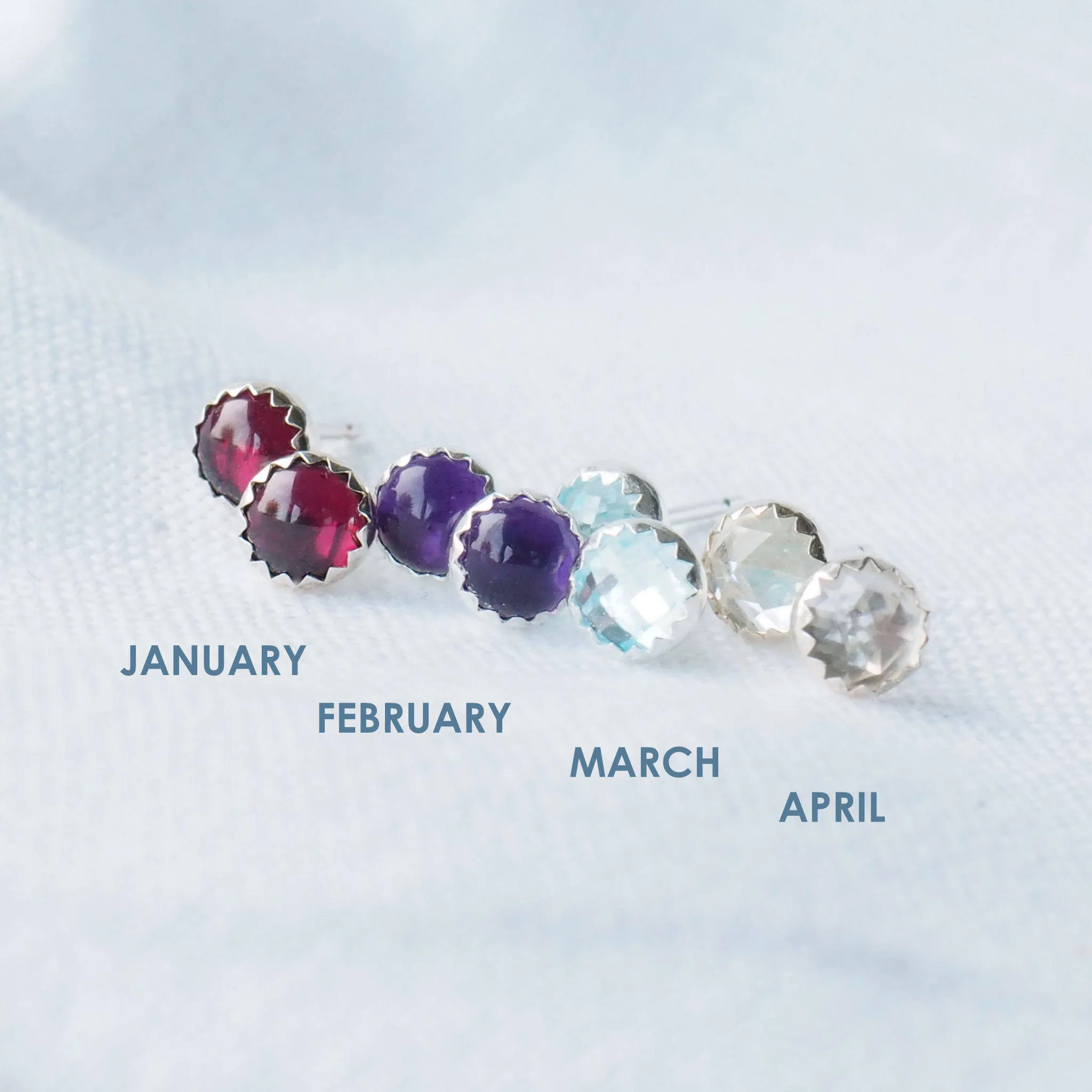 Birthstone Silver Stud Earrings