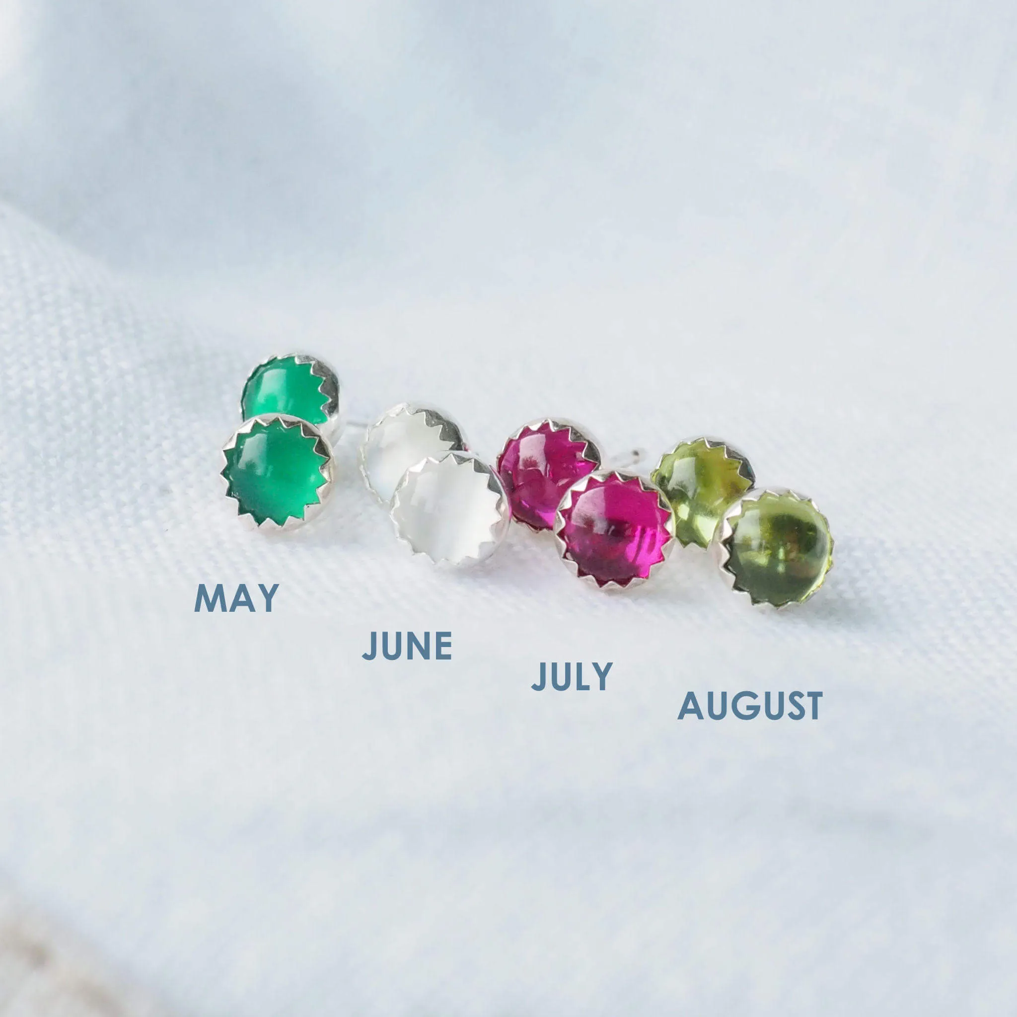 Birthstone Silver Stud Earrings